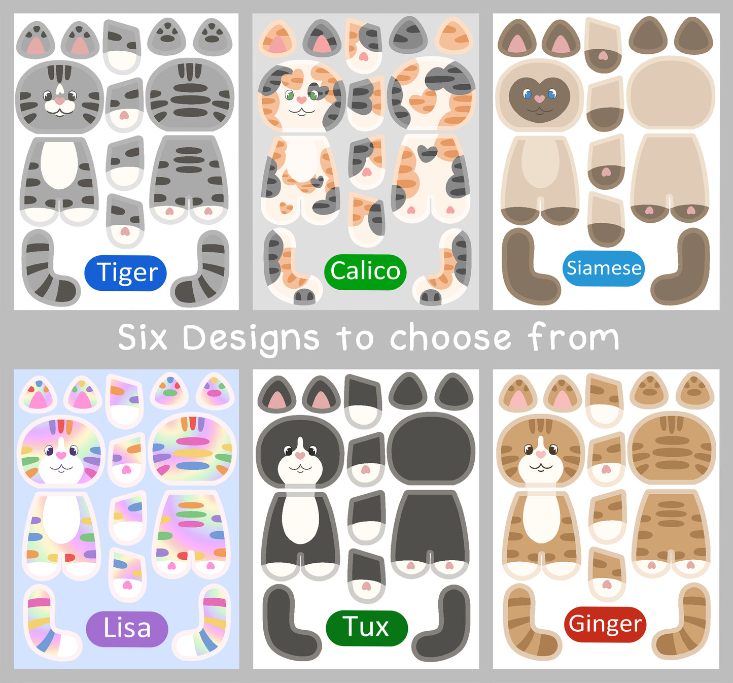 Cat Plushie Fabric Panel: Cut and Sew Cats