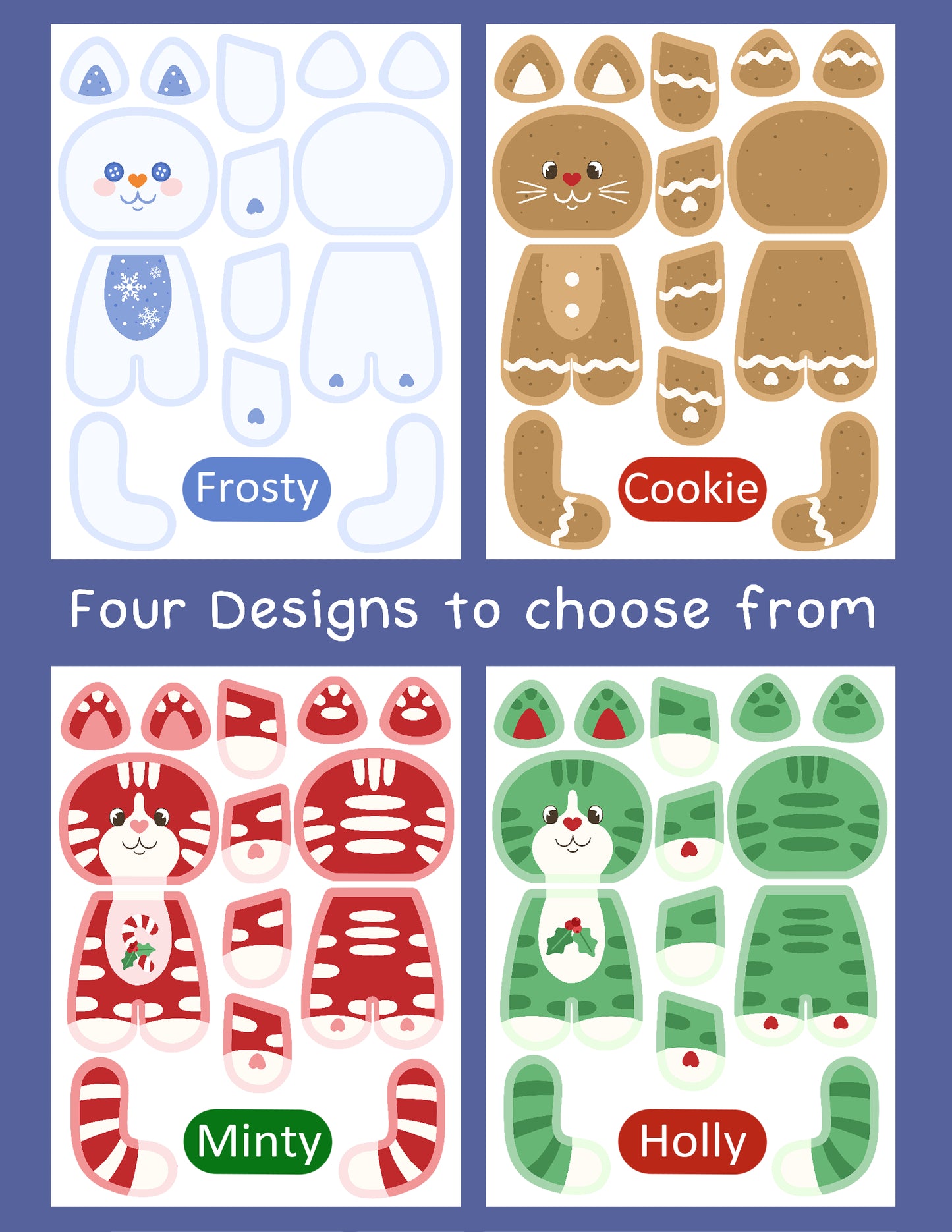 Christmas Cat Plushie Fabric Panel: Cut and Sew Cats