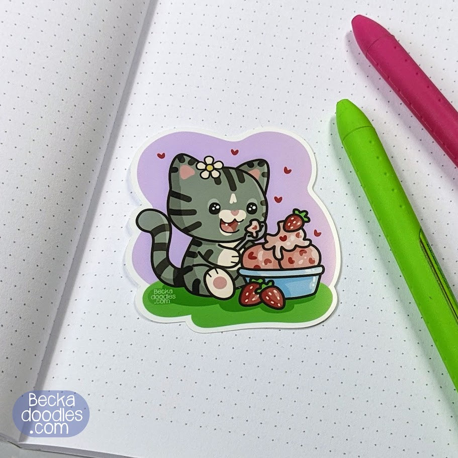Strawberry Sundae Cat Sticker