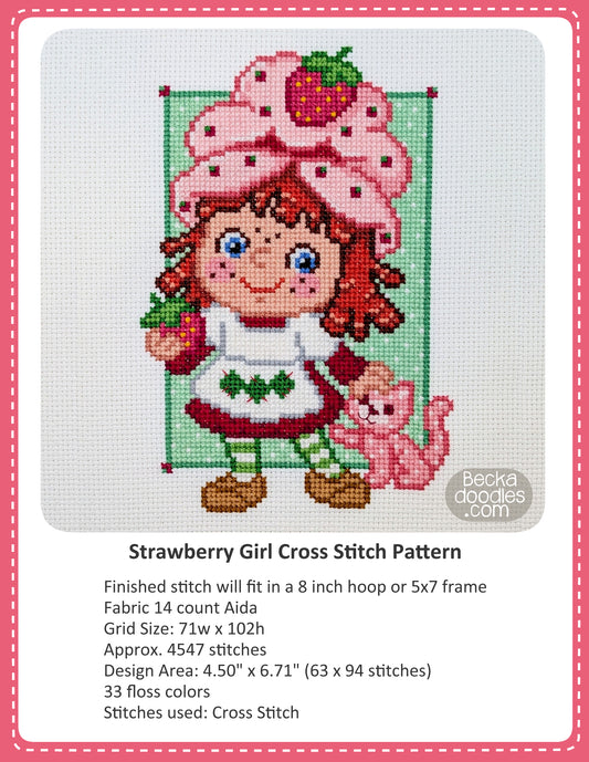 Strawberry Girl Cross Stitch Pattern