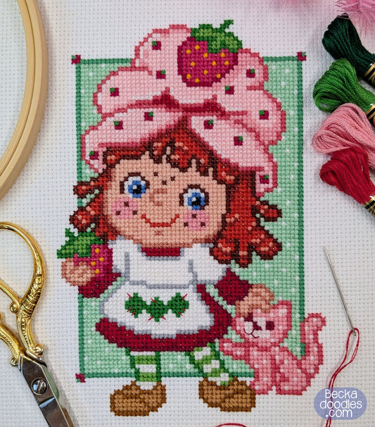 Strawberry Girl Cross Stitch Pattern