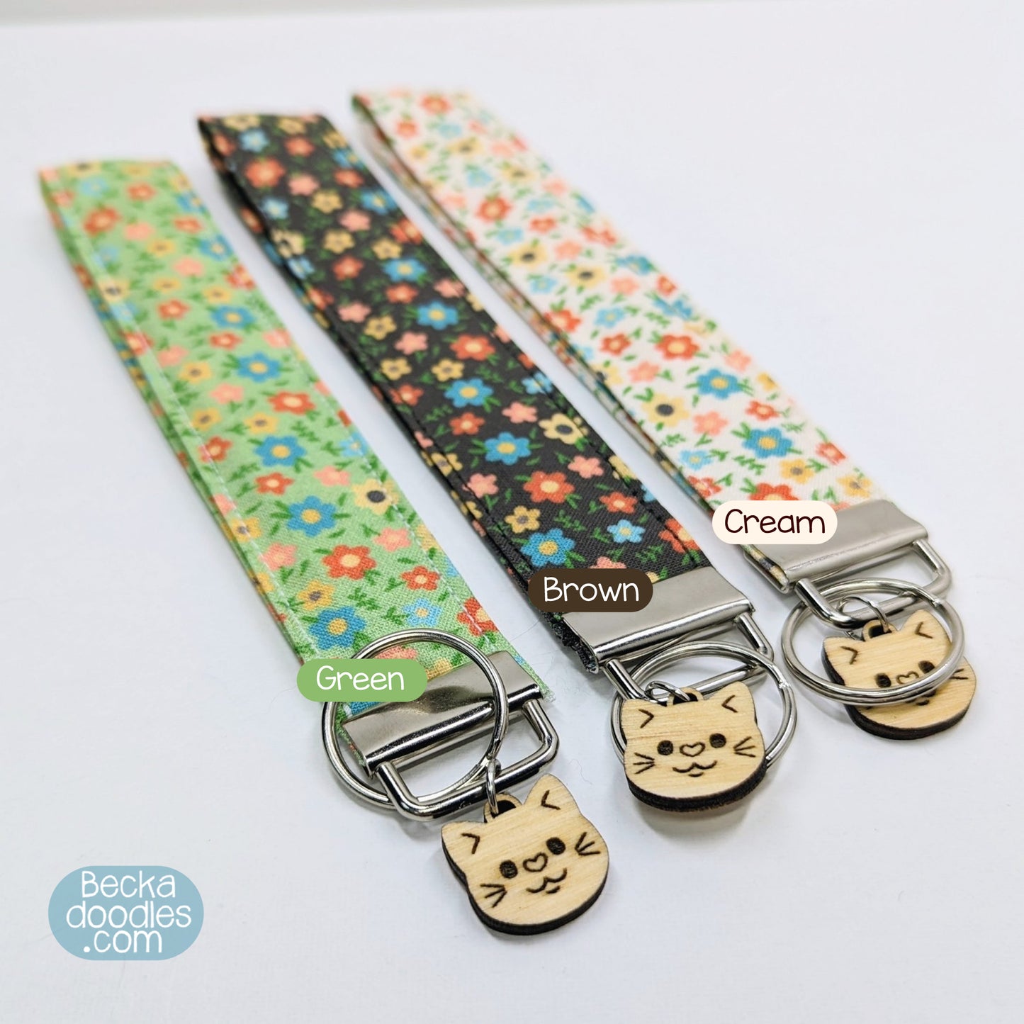 Summer Floral Fabric Wristlet Keychain