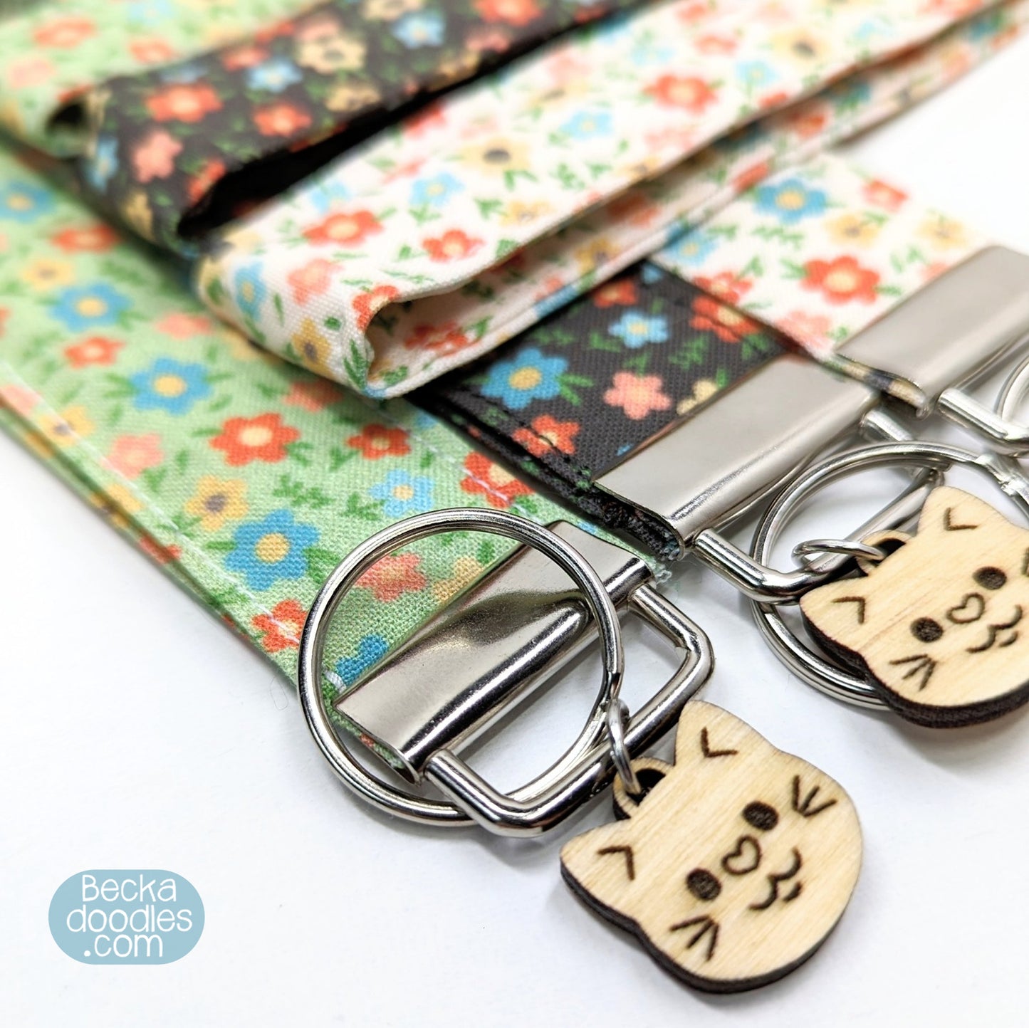 Summer Floral Fabric Wristlet Keychain