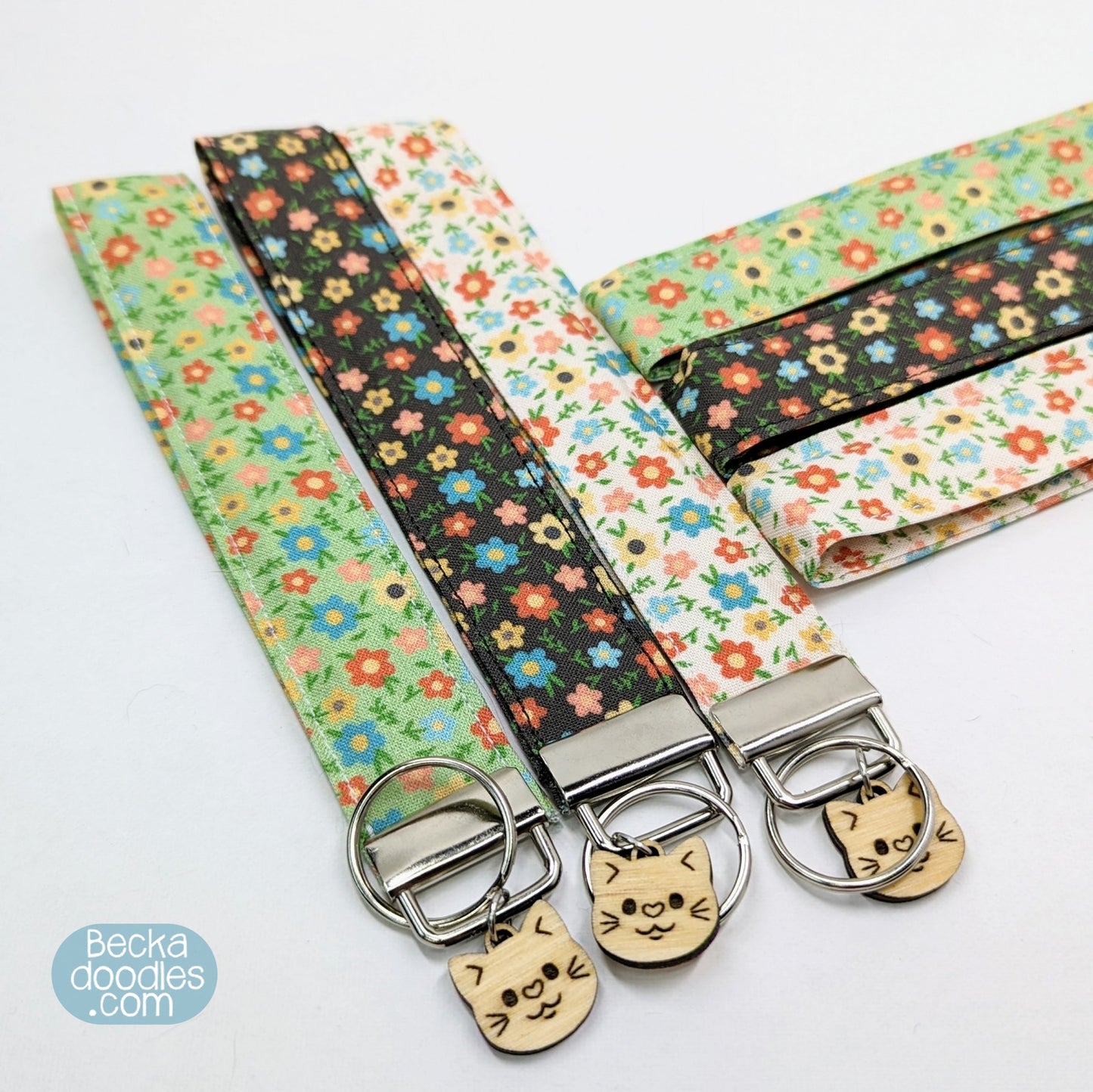 Summer Floral Fabric Wristlet Keychain