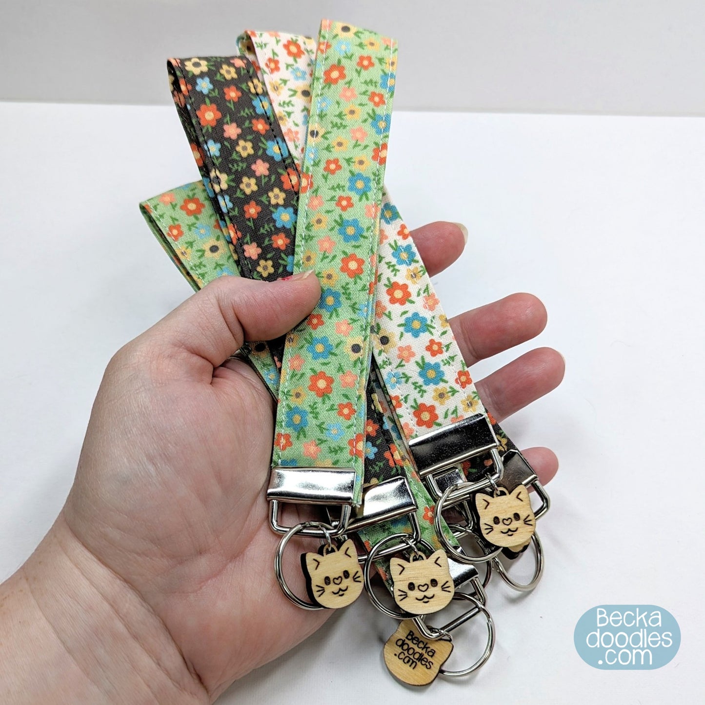 Summer Floral Fabric Wristlet Keychain