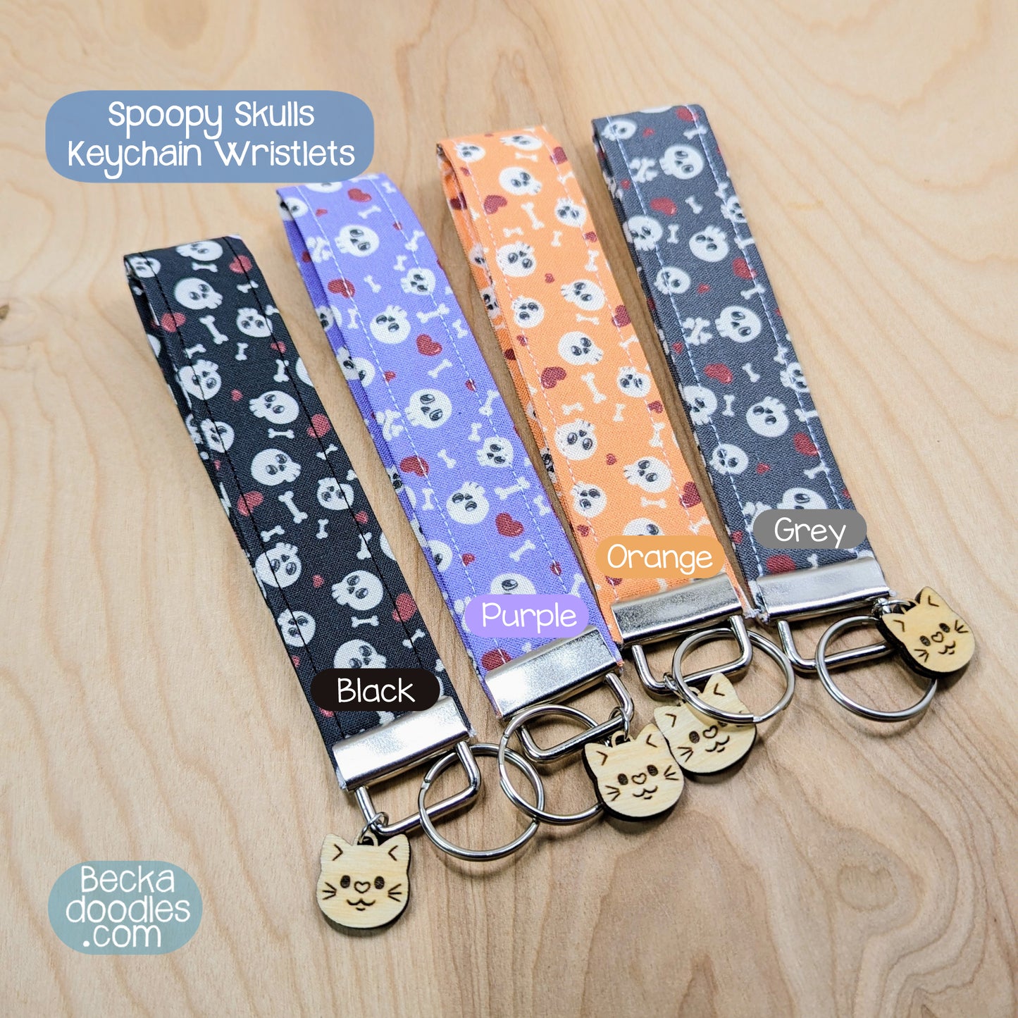 Skulls Fabric Wristlet Keychain